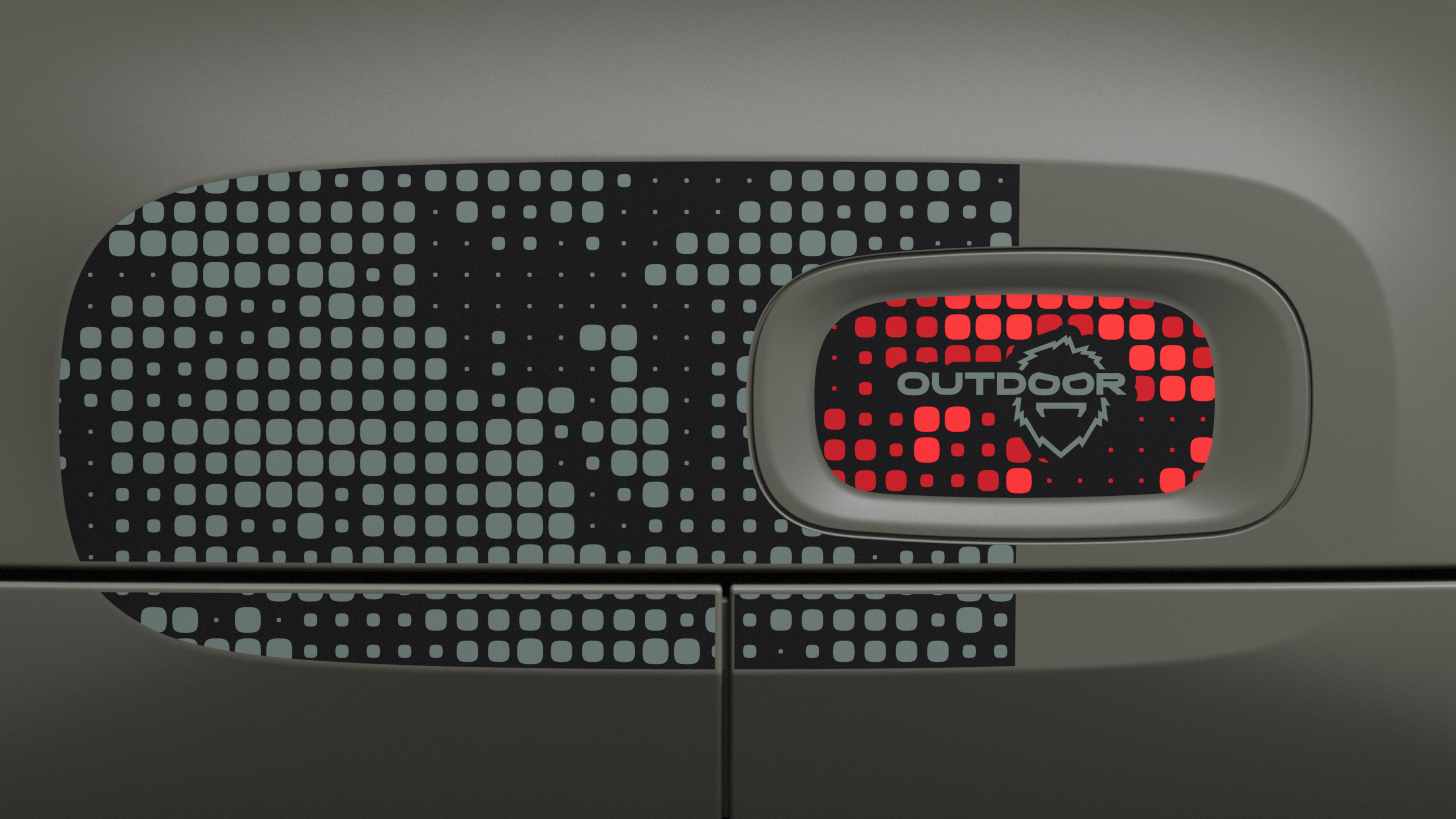Primo piano del lato posteriore della Citroën Ami Outdoor con adesivi grafici, elemento distintivo del design Outdoor
