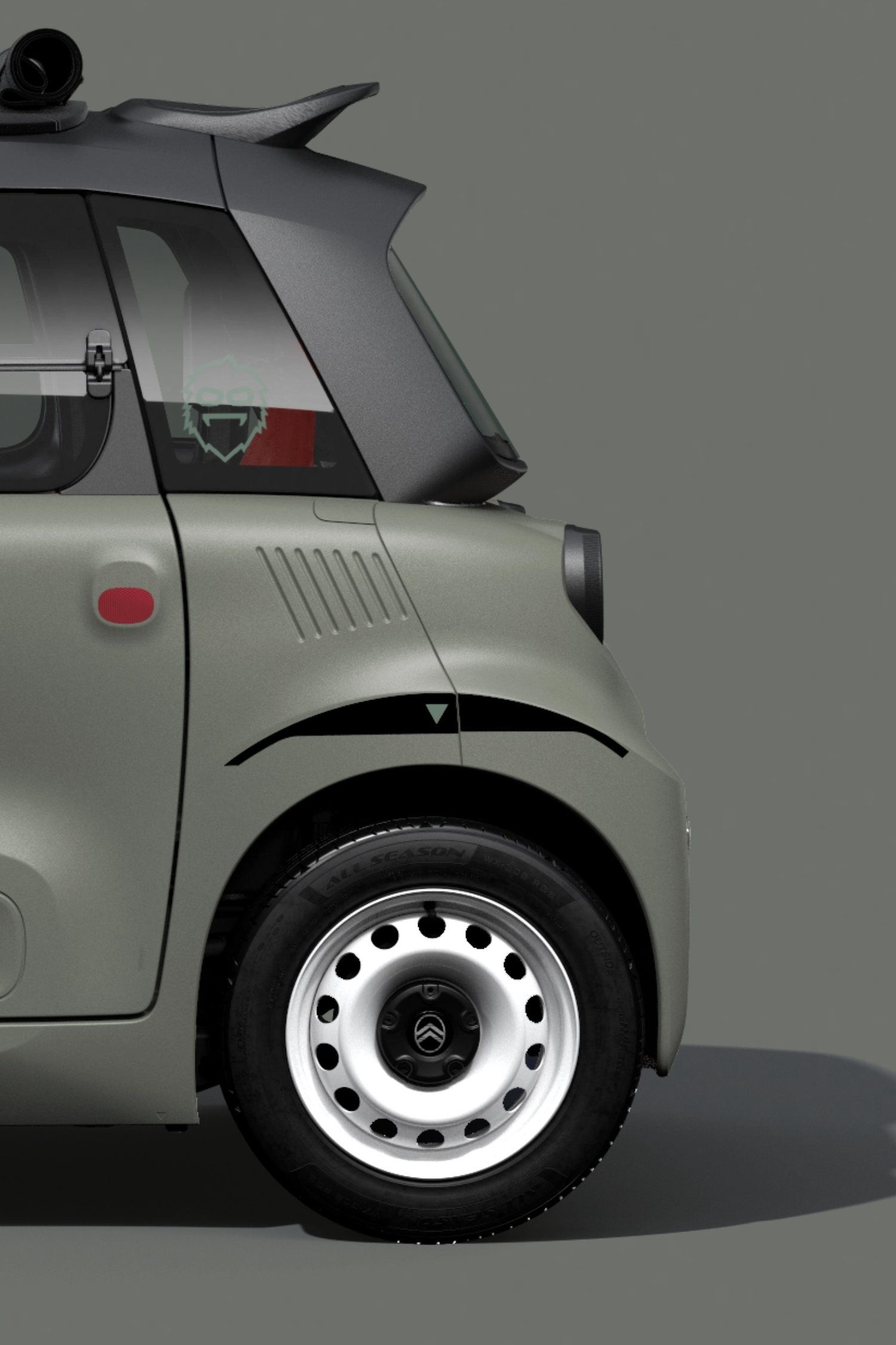 Vista frontale del volante della Citroën Ami Outdoor, con un design compatto, sicuro e affidabile che offre una libertà urbana innovativa